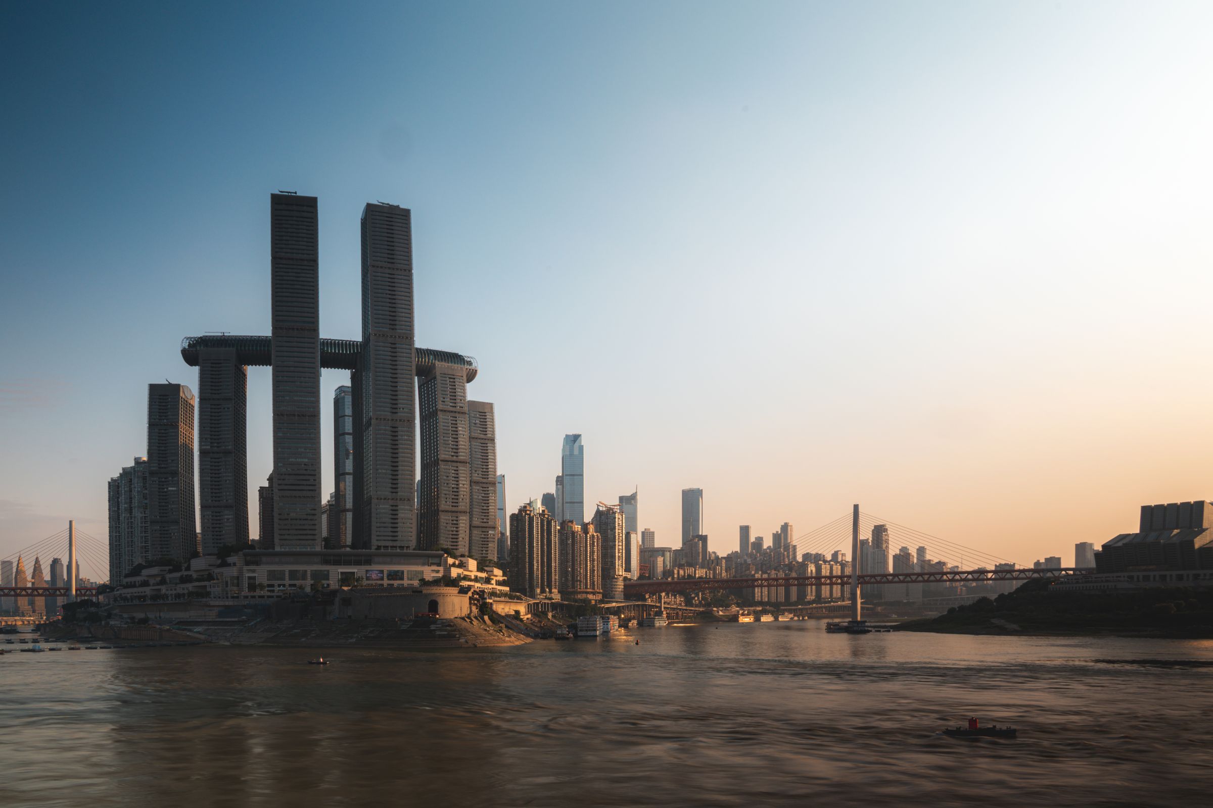 Chongqing skyline and river at dusk